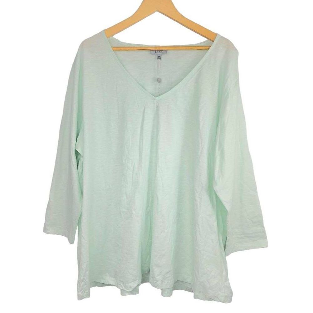 Live Unlimited Curve Solid Vneck 3/4 Sleeves Cotton Top Size 2X